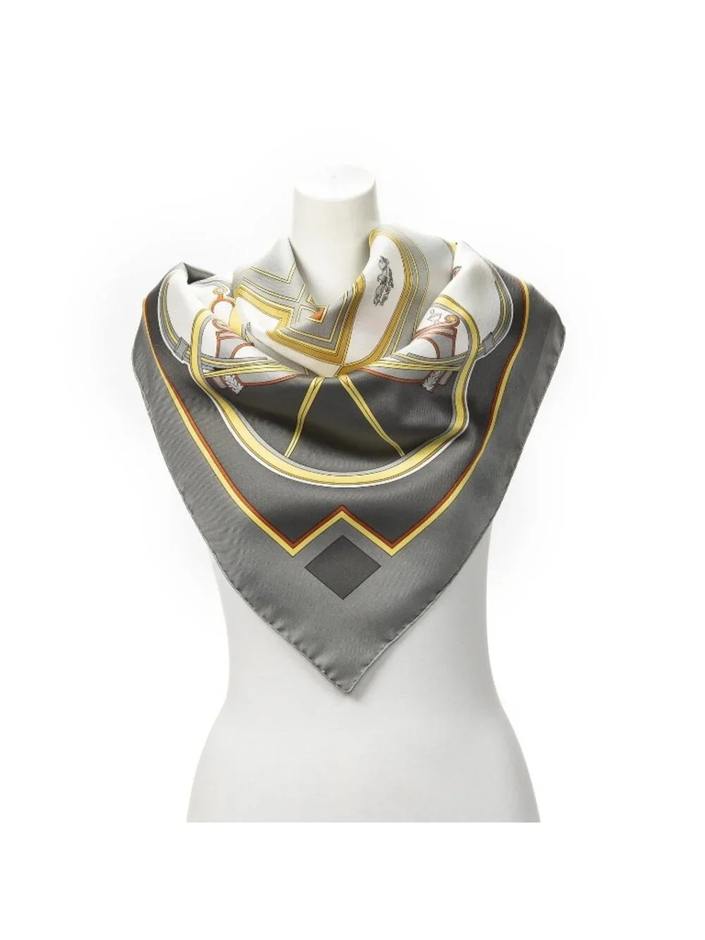 Hermes Scarf Gray Yellow White Silk